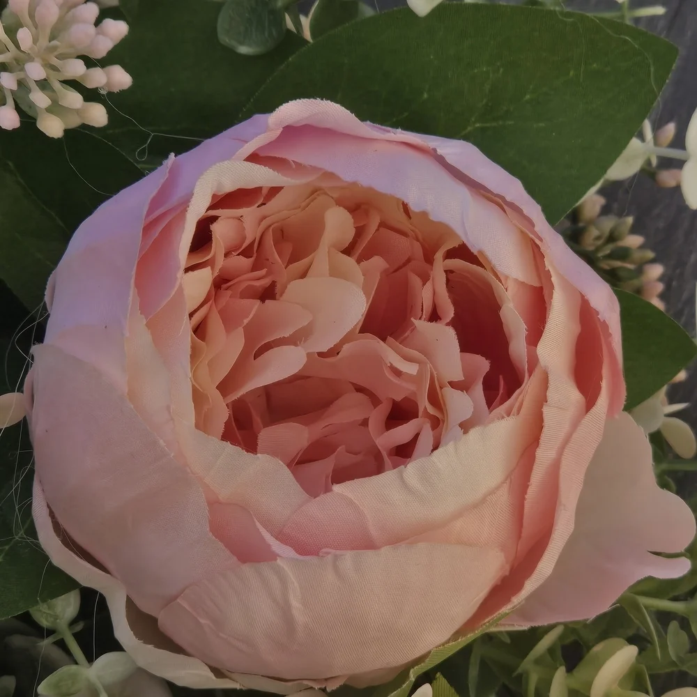 Handmade Cottage Style Elegant Pink and White Floral Wreath